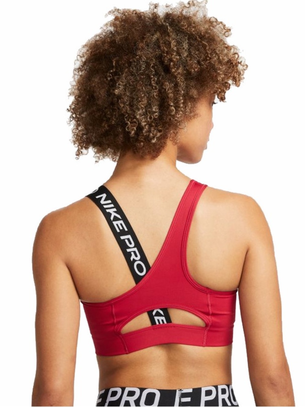 Nike Red Asymmetric Sports Bra with Black/White Branded Strap - Picture 2 of 5